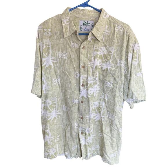 Beach Blue Button Shirt Mens XL Bamboo Fibre Hawaiian Print Floral Green - Picture 1 of 6
